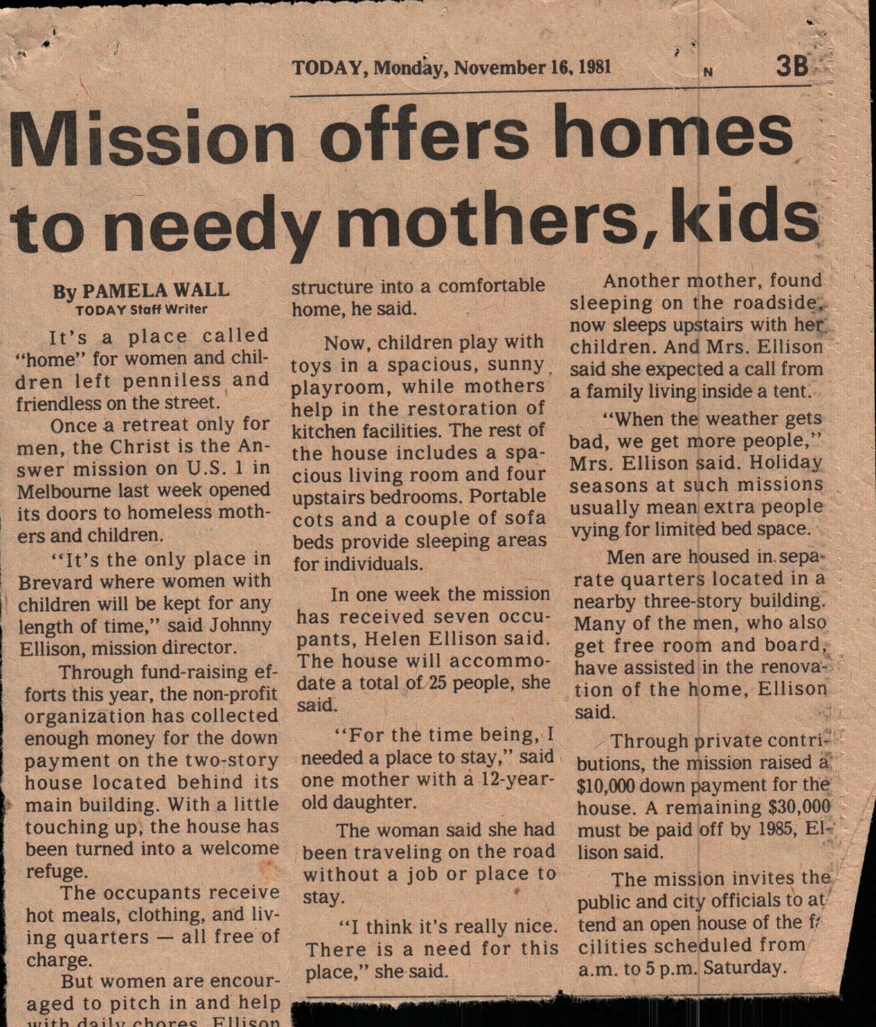 1981 newspaper clipping about CITA Rescue Mission providing help and housing support for mothers and children